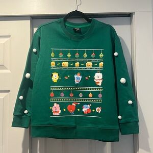 BT21 Green Crewneck Sweatshirt with Character Holiday Motif size M